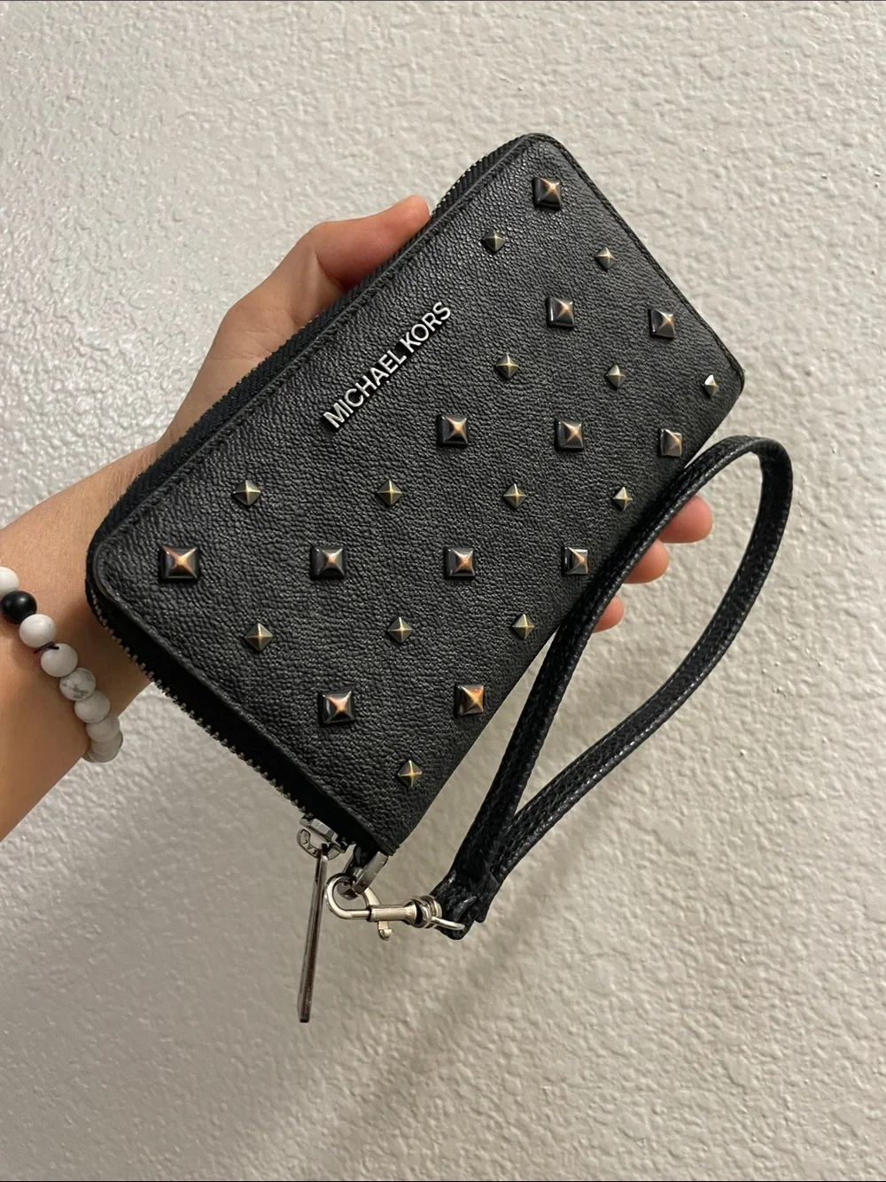 EUC Michael Kors Black Studded Leather Wristlet - Picture 2 of 16